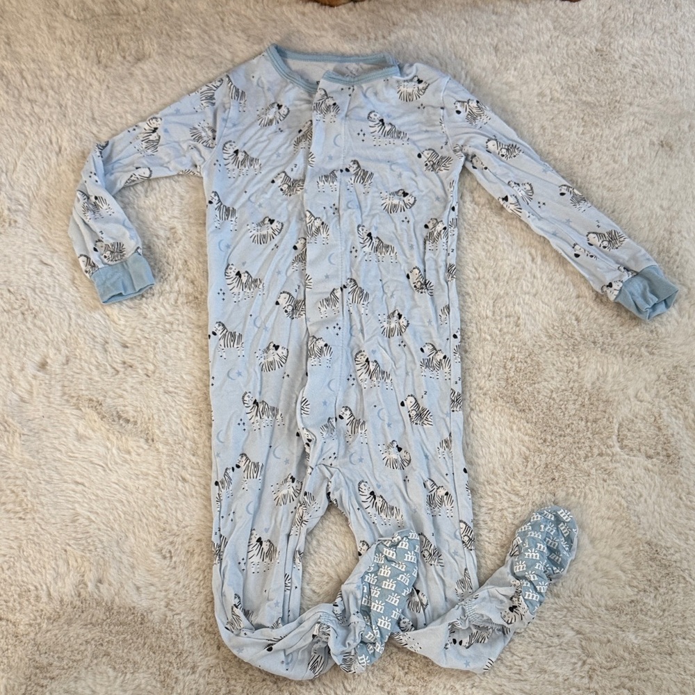 Magnetic Me Light Blue Zebra Print Footie